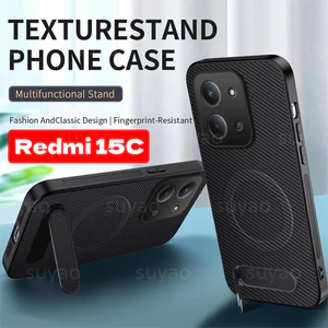 Dành Cho Redmi 15C 5G 4G 2026 Ốp lưng Giá Đỡ Sợi Carbon Vỏ Redmi15C 14C 13C Da Từ Tính Chống Sốc Ốp Lưng Bảo Vệ