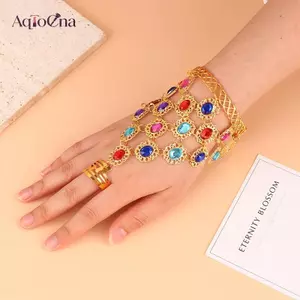 AqToCna 1Pc Sáng Kim Cương Giả Ngón Tay Vòng Tay Khiêu Vũ Ấn Độ Trình Diễn Sân Khấu Trang Sức Quyến Rũ Nữ Bụng Vũ Vòng Tay Phụ Kiện AqToCna