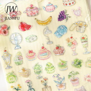 JIANWU Vintage Thủy Tinh Trái Cây Hoa Bánh Phong Cảnh Chất Liệu Cắt Kéo Thêu Sò PET Miếng Dán Sáng Tạo DIY Tạp Chí Văn Phòng Phẩm