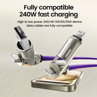 Dòng dữ liệu 4 trong 1 240W Sạc siêu nhanh USB Type C PD Cáp dữ liệu hợp kim nhôm silicon cho iPhone Huawei Samsung Xiaomi Honor