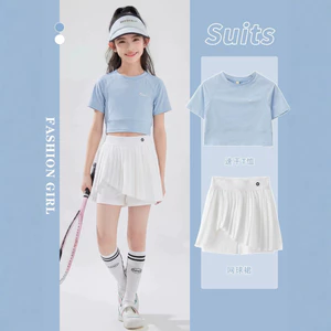 Bộ đồ thể thao khô nhanh cho bé gái Phong cách mới Ice Silk Áo ngắn xếp li Culottes Đồ thể thao chơi gôn