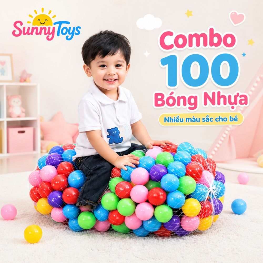 Combo 20 50 100 Bóng Nhựa Mềm SunnyToys - Bóng Nhiều Màu Cho Bé Chơi Nhà Bóng