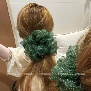 Mori Phong Cách Xanh Đậm Chấm Bi Scrunchy Tóc Vòng Tóc Xanh Gạc Bầu Không Khí Tươi Xanh