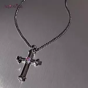 AqToCna Thời Trang Nữ Trái Tim Sáng Bóng Zircon Mặt Dây Chuyền Chữ Thập Nelace Cổ Điển Đơn Giản Unisex Xương Đòn Dây Chuyền Punk Hip Hop Đảng Trang Sức AqToCna