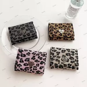 Ví ngắn PYCOU, Túi đựng tiền xu in hình da báo nhiều thẻ, Túi đựng thẻ dung tích lớn gấp ba lần phong cách Hàn Quốc dành cho nữ