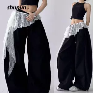 Váy Mini ren SHUPUN, xuyên thấu váy xù buộc dây không đều, thiết kế buộc dây thêu hoa cạp cao