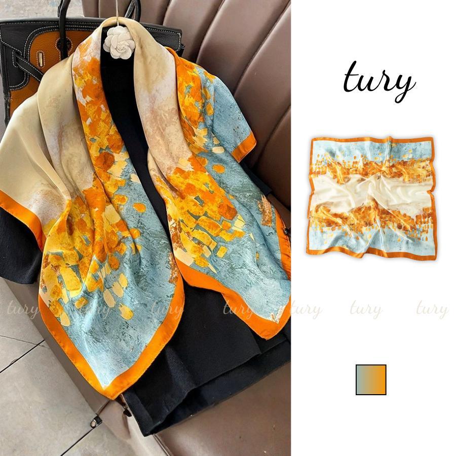 Khăn Lụa Nữ - Tury - Khăn Lụa Nữ 90x90cm Họa Tiết Phối Màu Tone Ấm - K9096