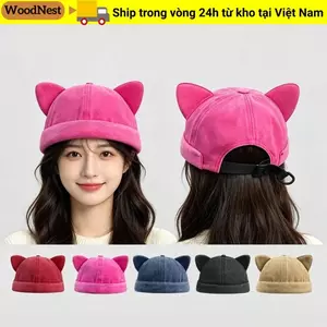 WOODNEST Tai Mèo Chủ Nhà Mũ, Mũ Không Vành Màu Trơn Có Thể Điều Chỉnh, Thời Trang Rửa Cũ Unisex Thoáng Khí Mũ Beanie Nam