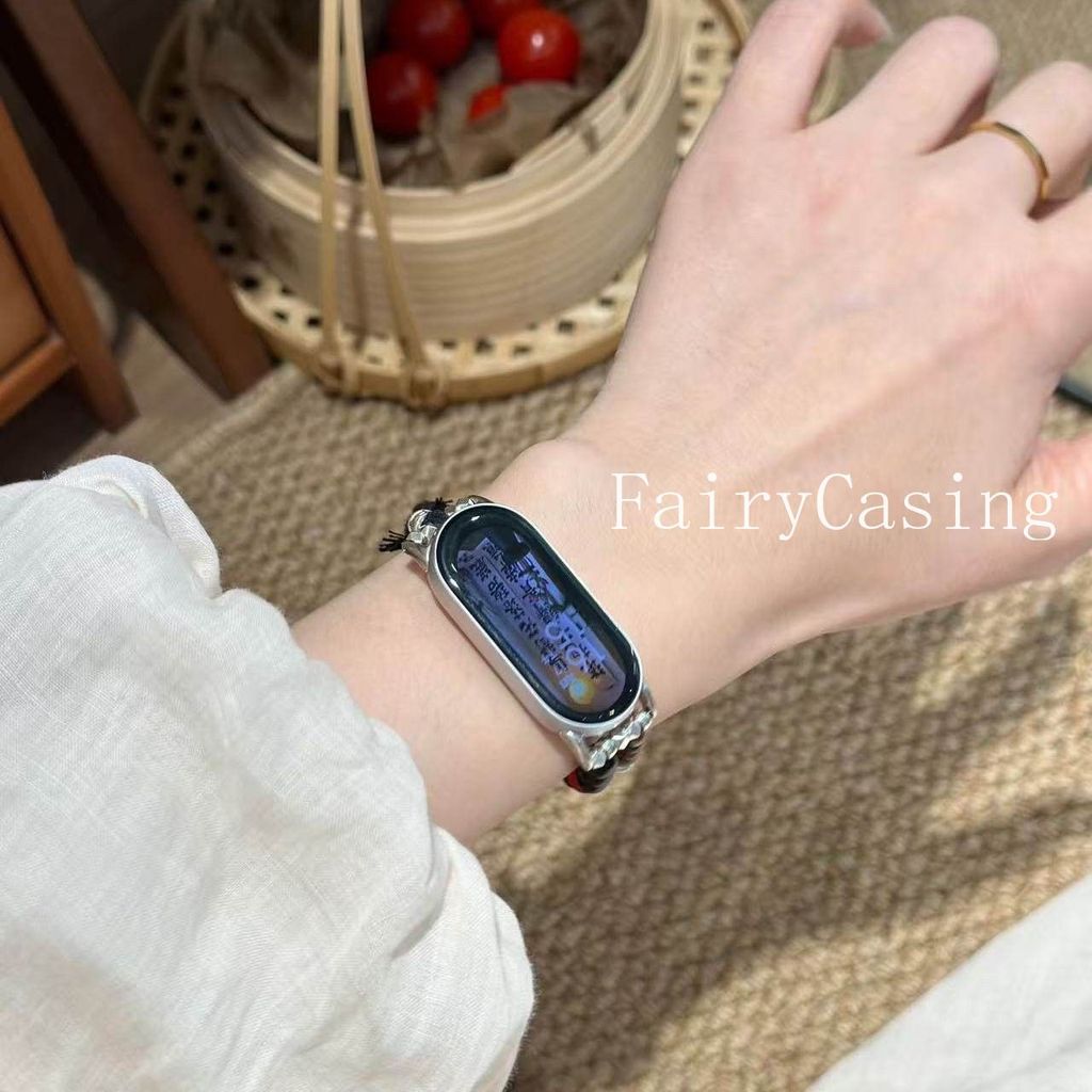 Dây dệt màu nâu Dây đeo hạt cho Xiaomi Mi Band 10 9 8 7 Pro 6 5 4 3 Vòng đeo tay NFC cho Redmi Watch 6 5 4 Dây đeo cổ tay