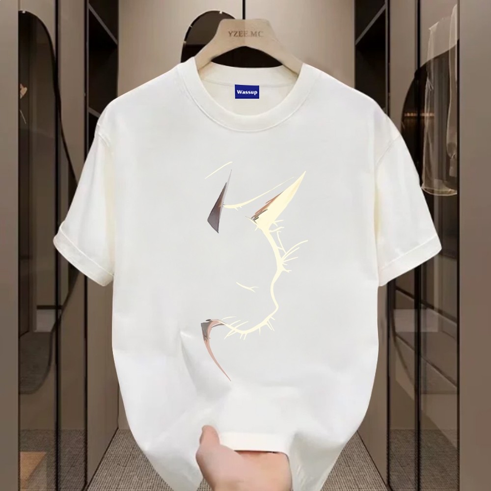 （Giao hàng 24h）Angela  Light Cat Shadow Print-Áo thun nam mới! 100% cotton, thời trang, Unisex