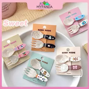 MYPANDA 2 Cái / bộ Thời Trang Acrylic Thìa Nĩa Bánh Kẹp Tóc Sáng Tạo Dễ Thương Dubill Kẹp Nổ Kẹp Dành Cho Nữ Cô Gái Phụ Kiện Tóc Kawaii.