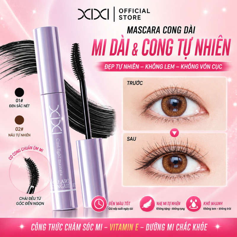 Xixi Chuốt Mi Đầu Cọ Cong Làm Dày Dài Mi Tách Sợi Không Bết Giữ Cong Chống Lem Chống Nước Đậm D809