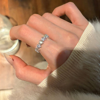 Nhẫn Chải Màu Xanh Kim Cương Ngôi Sao Có Thể Điều Chỉnh Nhẫn Phong Cách Hàn Quốc Niche Cao Cấp Ngọt Ngào Dễ Thương Thời Trang Đa Năng Nhẫn Học Sinh