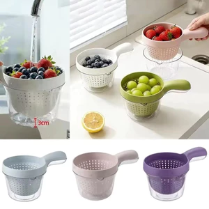 Giỏ thoát nước hai lớp hoạt hình mới có tay cầm Máy lọc nhà bếp đa chức năng cho trái cây và rau củ