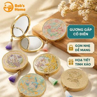 Gương Tay Vintage Có Thể Gập Lại Gương Trang Điểm Hợp Kim Vanity Trang Trí Quà Tặng Retro Phong Cách Trung Hoa