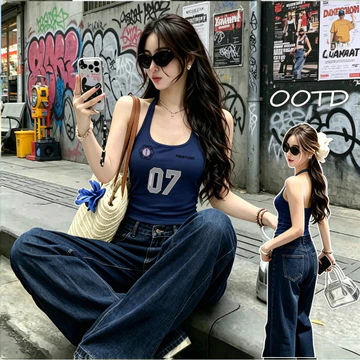 COD✅(Hồ Chí Minh)🚚áo croptop âu mỹ Xanh tím than áo girl phố xinh áo style mùa hè áo thunÁo hai dây khoác cổ ôm body