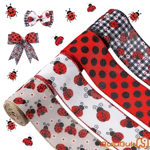 4 Cuộn Bọ Rùa Có Dây Ruy Băng 2.5 "Chấm Kẻ Sọc Ruy Băng Thủ Công Mùa Xuân Mùa Hè Cho Vòng Hoa Làm Nơ