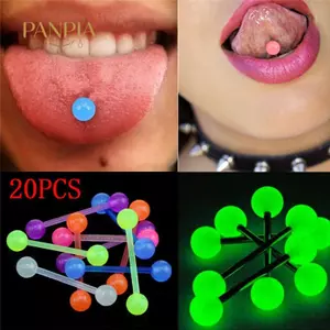 PNPIA- 20 Cái / bộ Bóng Dạ Quang Linh Hoạt Barbell Stud Lưỡi Nhẫn Thanh Cơ Thể Xuyên