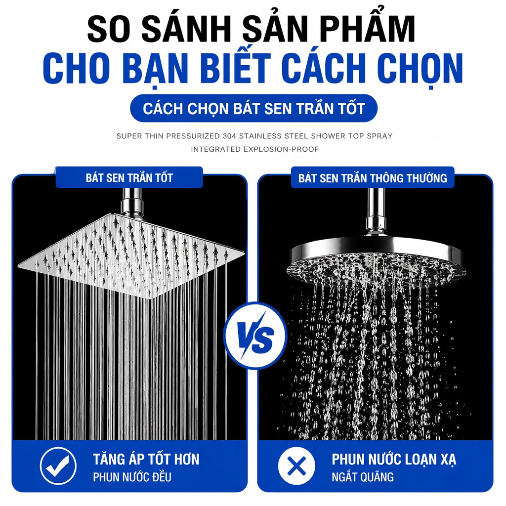 Bộ vòi sen tắm tăng áp bát sen tắm lớn bằng inox cao cấp cây sen tắm đục lỗ nano xả nước mạnh tiết kiệm nước