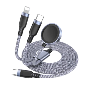 Cáp sạc nhanh 3 trong 1, Type-C sang Type-C + Chiếu sáng + Đế sạc không dây 5W, 1 / 2 / 3 mét, PD 3.0 100W, Bện Nylon, Dành cho điện thoại Apple, máy tính bảng, máy tính xách tay, đồng hồ thông minh