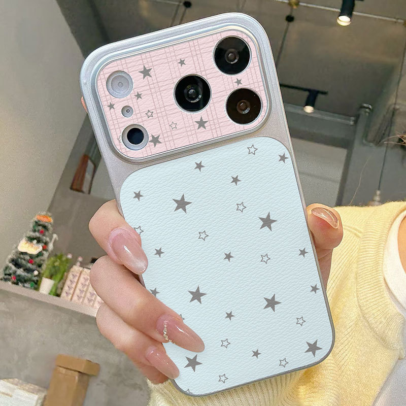 Ốp lưng iPhone mạ điện họa tiết da cho iP 17 16 15 14 13 12 11 Pro Max Plus Xr Xs Max họa tiết ngôi sao