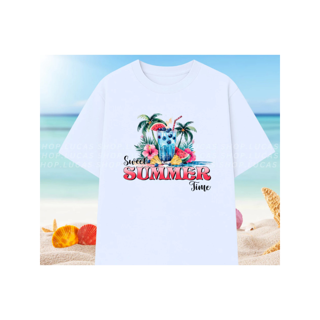（Giao hàng 24h）Angela Áo Thun Mùa Hè Đi Biển Trái Cây Nam Nữ Unisex In Hình Summer Vibes Cổ Tròn Chất Cotton