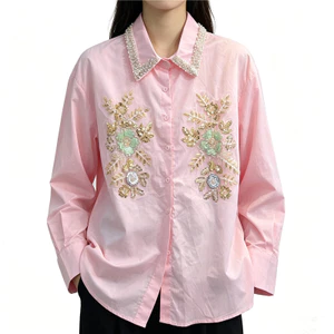 Pháp Nhẹ Nhàng Phong Cách Công Nghiệp Nặng Đính Hạt Thiết Kế Dài Tay Đầu Thu Phong Cách Mới Áo Sơ Mi Nữ Phù Hợp Với Sang Trọng Rời Áo Sơ Mi Tren