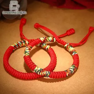 Tweehuj Phật Giáo Tây Tạng Luy Vòng Tay Unisex Bện Có Thể Điều Chỉnh King Kong Nút Dây Đỏ Vòng Tay Dành Cho Nam Nữ Cặp Đôi Pulsera VN