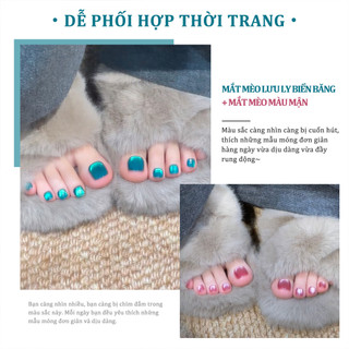 Miss Gooey Phổ Biến Hồng Vàng Mắt Mèo Móng Chân Gel Ba Lan 2026 Phong Cách Mới Làm Sáng Màu Da Với Hạt Thủy Tinh Vàng Mắt Mèo