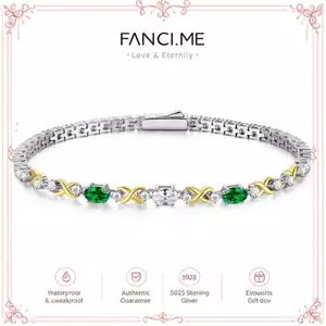 FANCIME "Eternal Duo" May Birthstone Vòng tay Tennis bạc ngọc lục bảo