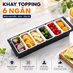Khay Topping 6 Ngăn Bằng Nhựa Bền Sạch, Tiện Lợi - Giải Pháp Cho Quầy Bar Chuyên Nghiệp