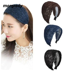 Dây buộc tóc lưới ren MARGREDY, Mũ nón Vòng buộc tóc bên rộng rỗng, Phụ kiện tóc co giãn chống trượt hợp thời trang dành cho nữ Băng đô buộc tóc ren để rửa mặt