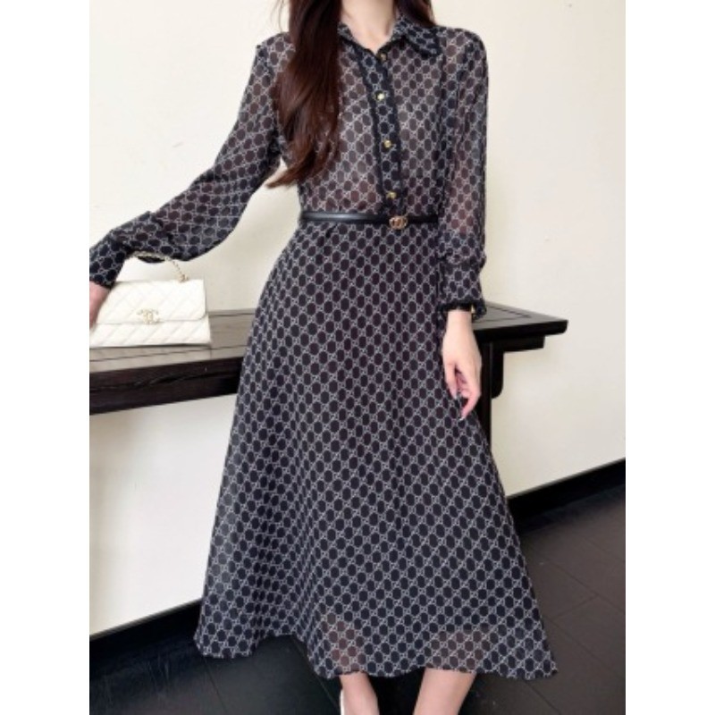 Váy dài có ve áo Jacquard hơi trong suốt mới dành cho nữ