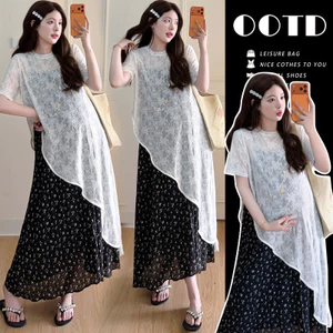 Bộ đồ bà bầu Váy in voan mùa hè + Bộ đồ hai mảnh ren