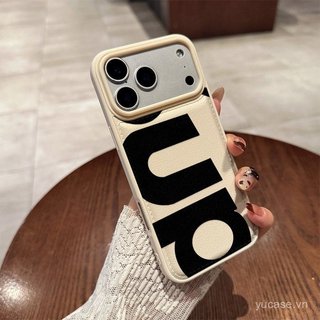 Ốp điện thoại họa tiết da vải thiều Phong cách hợp thời trang Biểu tượng đen tiếng Anh Thích hợp cho iPhone 15promax 16pro 17 16 15 14 pro max 11promax 12promax 17pro Vỏ chống sốc