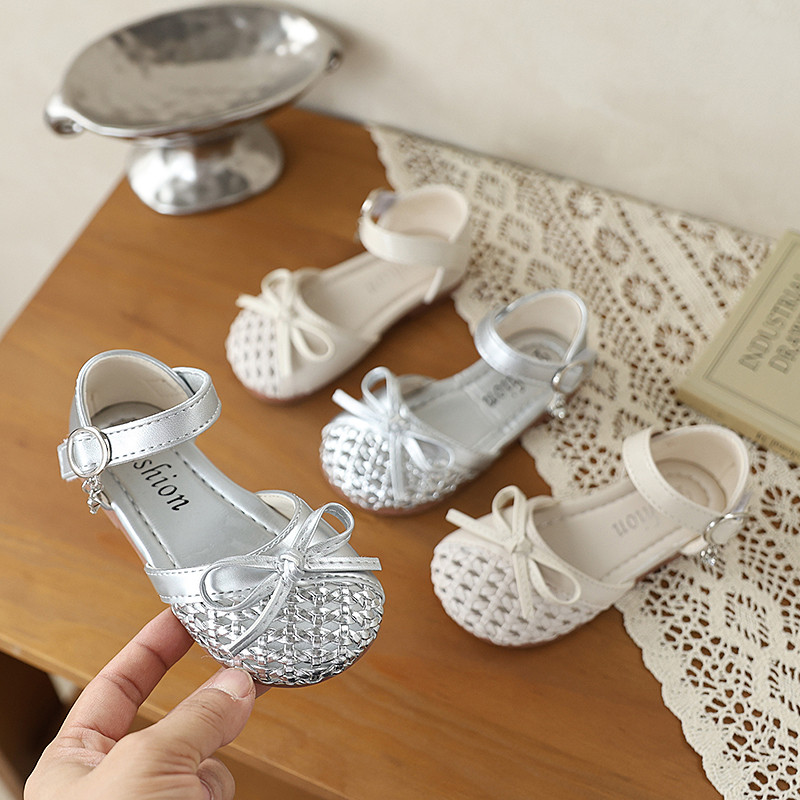 Giày trẻ em nữ ngọt ngào, đầu búp bê đan lưới nơ, đế mềm êm chân, nhiều màu dễ phối đồ