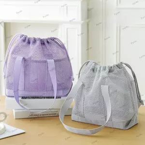 Túi đi biển dây rút PYCOU, Túi giặt bơi rỗng có thể gập lại, Túi vệ sinh du lịch thoáng khí bằng lưới dung tích lớn