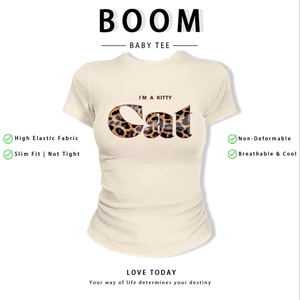 BOOM Áo Baby Tee Nữ Cotton Ôm Body-Áo Thun Ngắn Tay Y2K In Hình PhongCách Mùa Hè, Cổ Tròn Hàng Đầucách hàn quốc phong014