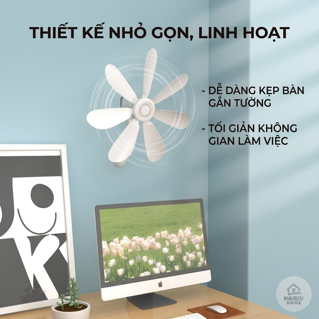 Quạt Treo Tường 8 Cánh Xoay 360 Độ Không Tiếng Ồn 220V/50Hz, Quạt Treo Nhà Vệ Sinh, Nhà Bếp - Tặng Dây Nối 4,5m