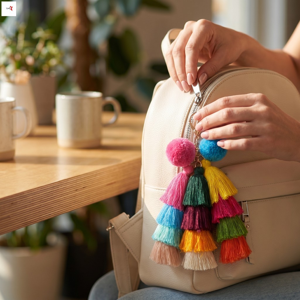 Polyester Nhiều Màu Sắc Tua Rua Pom Pom Móc Khóa Phụ Kiện Trang Trí Cho Túi Và Chìa Khóa