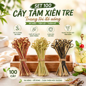Set 100 Cây Tăm Xiên Tre Trang Trí Đồ Uống - Tăm Tre Trang Trí Cocktail Đồ Ăn Vặt BBQ