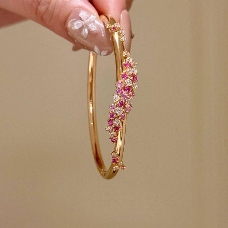 Mẫu mới vòng Tay Hoa Cổ Điển Bọc Vàng - Kết hợp Zircon hồng, Phong cách Hàn Quốc，Lắc tay giá rẻ，quà tặng bạn gái ý nghĩa