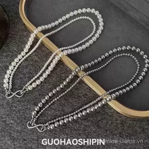 Hạt Thủy Tinh Hai Lớp Xếp Chồng Vòng Cổ Ngọc Trai Nữ Ánh Sáng Sang Trọng Xương Đòn Dây Chuyền Thu Đông Áo Len Dây Chuyền Trang Sức