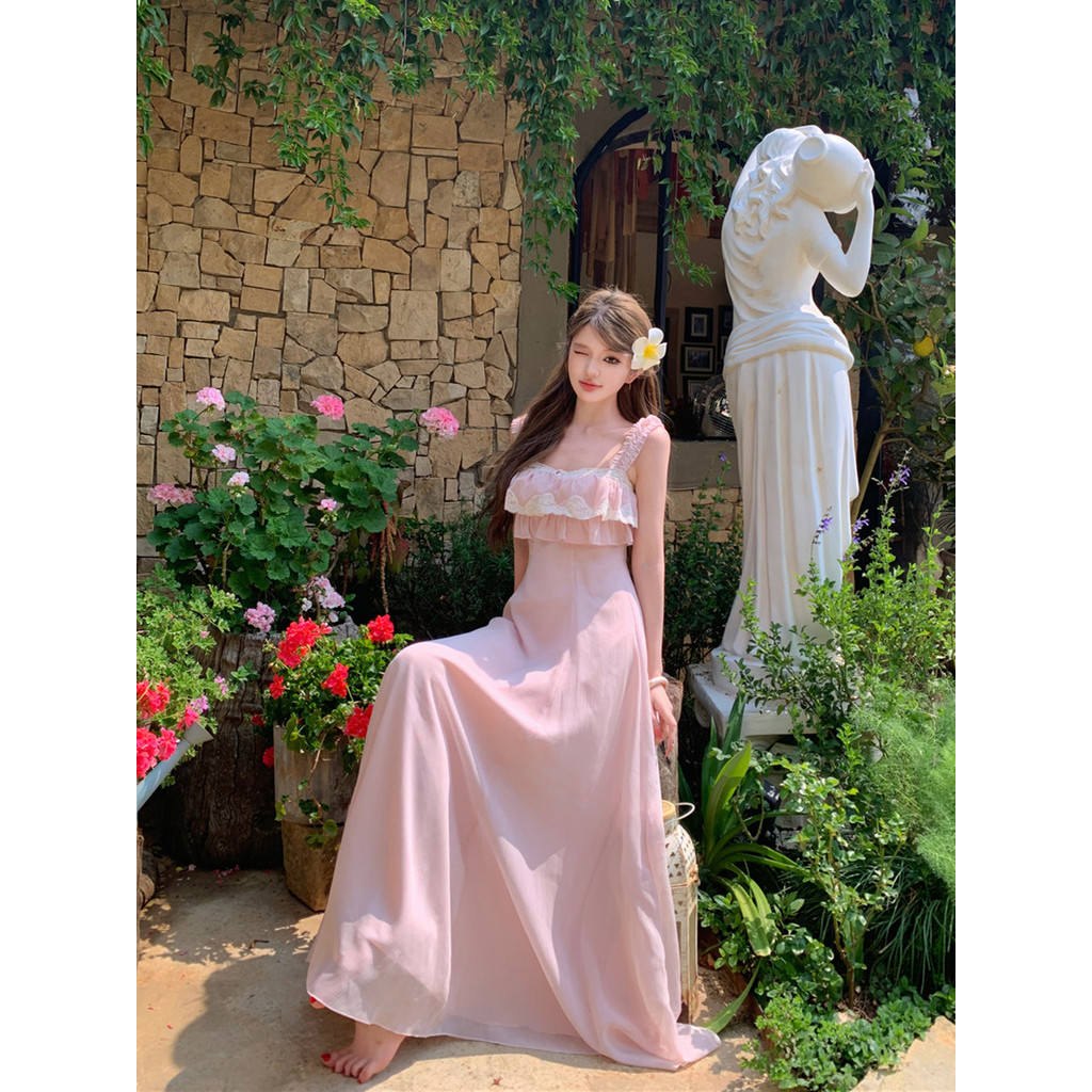 Đầm maxi vintage đơn sắc ngọt ngào