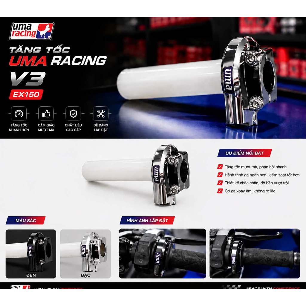 Cùm tăng tốc UMA Racing V3 MÀU ĐEN - CHROME y15zr exciter ex150 HÀNG ...
