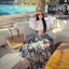 Set áo croptop ren bo chun chân váy maxi hoa Đoàn Thương
