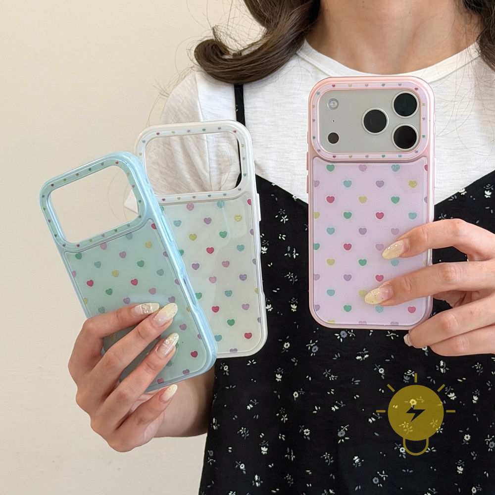 Phone Case For iPhone 17 Pro Max 16 15 TPU Heart Gilding Aesthetic Korean Cute