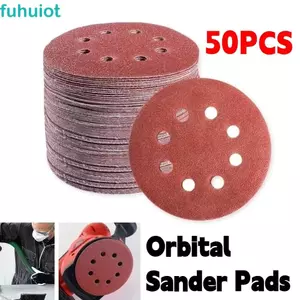 FUHUIOT 50 Giấy Cát, Miếng chà nhám quỹ đạo tròn 8 lỗ, Phụ kiện chà nhám 40-200 Grit Đĩa chà nhám chống tĩnh điện Tấm giao diện xốp cho chế biến gỗ