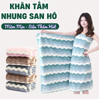 Khăn Tắm Nhung San Hô Cao Cấp Siêu Thấm Hút, Khăn Lau Người Khổ Lớn Êm Ái Thấm Nước Nhanh Bền Đẹp