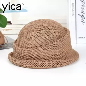 YICA Nghệ Thuật Họa Sĩ Mũ Nồi, Dệt Mùa Hè Ống Hút Pillbox Mũ, 2026 Thoáng Khí Uốn Edge Top Hat Sun Basin Hat